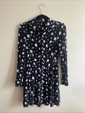 Paris Atelier Black Long-Sleeve Floral Shirt Dress